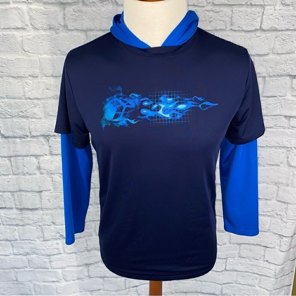 zeroXposure boys dri fit hoodie navy/light blue sz 18
